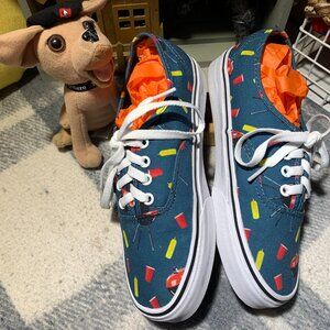 Women's Size 7.5 VANS Authentic Style Shoes Summer BBQ Party Design Pacific Blue